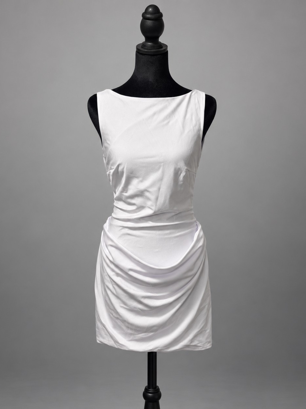 Classic White Sleeveless Ruched Mini Dress